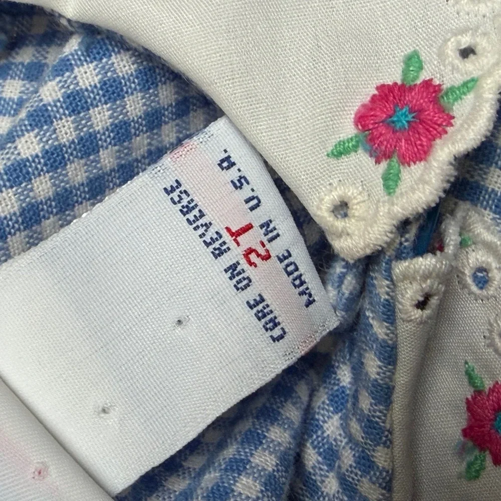 Vintage‎ OshKosh Bgosh Blue Gingham Dress Embroidered Floral Collar USA Girls 2T
